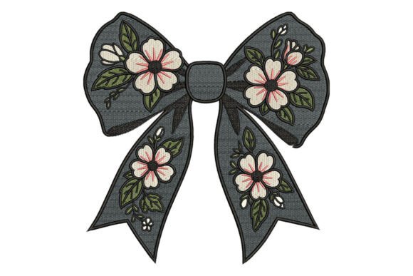 Floral Ribbon Bow Embroidery for Holiday Crafting